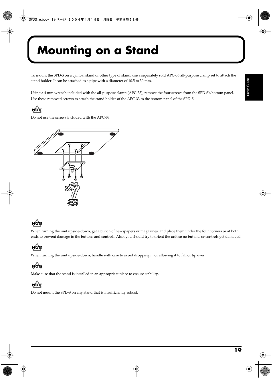 Mounting on a stand | Roland SPD-S User Manual | Page 19 / 144