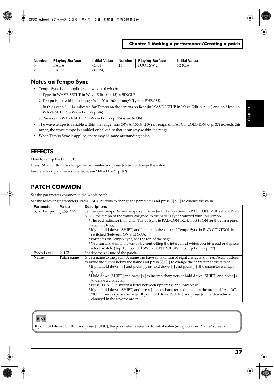 Effects, Patch common, Effects patch common | P. 37 | Roland SPD-S User Manual | Page 37 / 144
