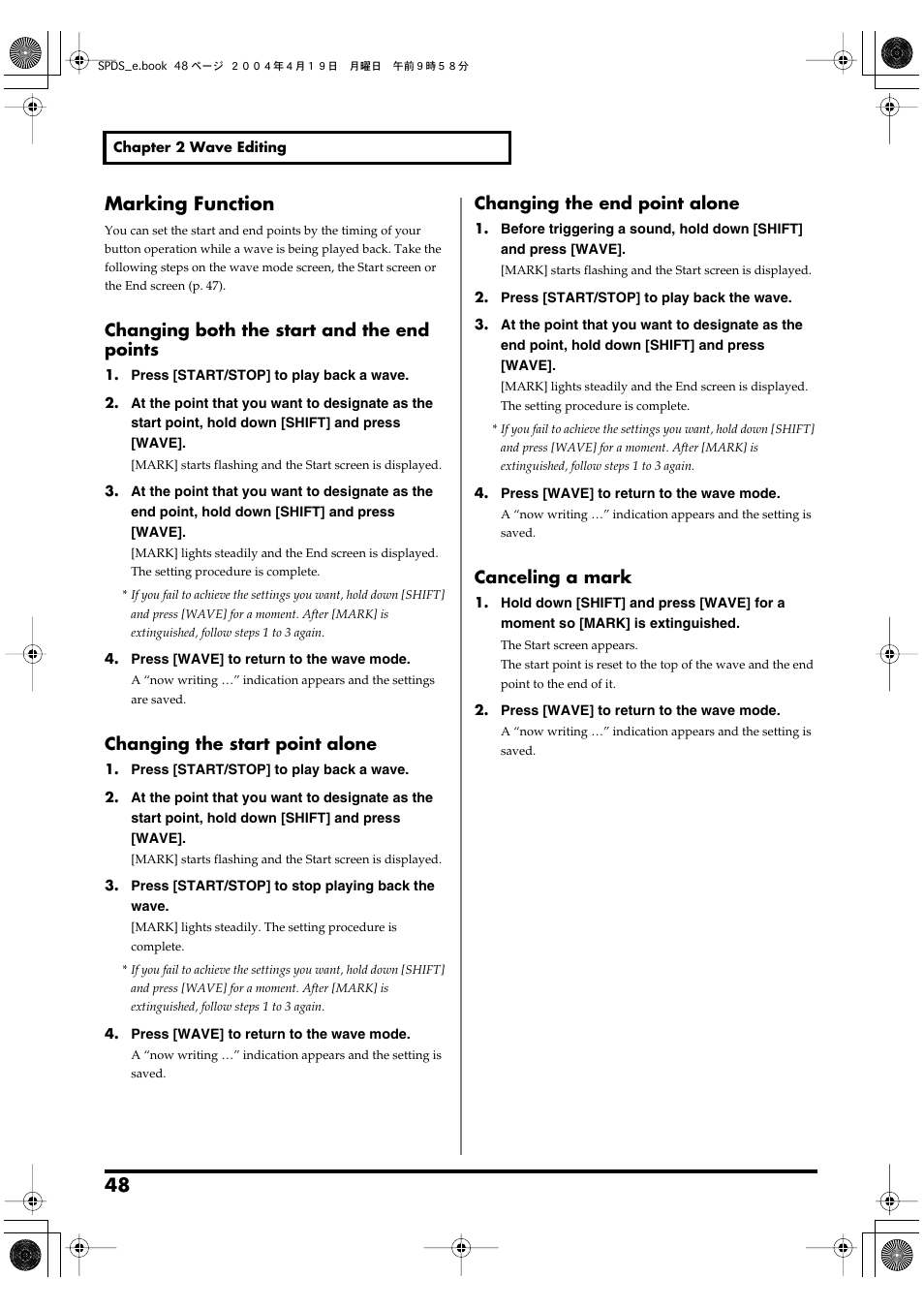 Marking function, Function (p. 48) | Roland SPD-S User Manual | Page 48 / 144