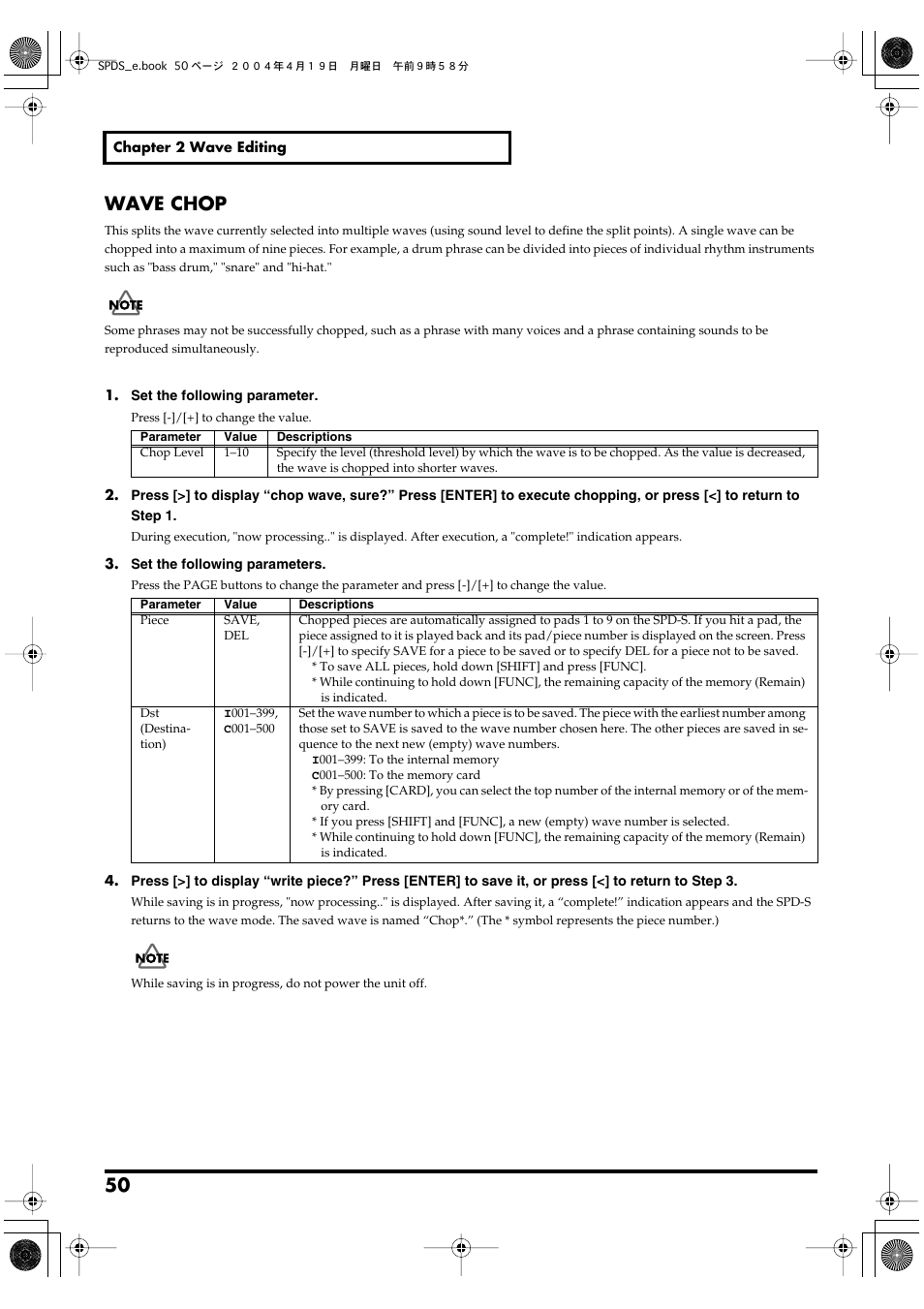 Wave chop, P. 50 | Roland SPD-S User Manual | Page 50 / 144
