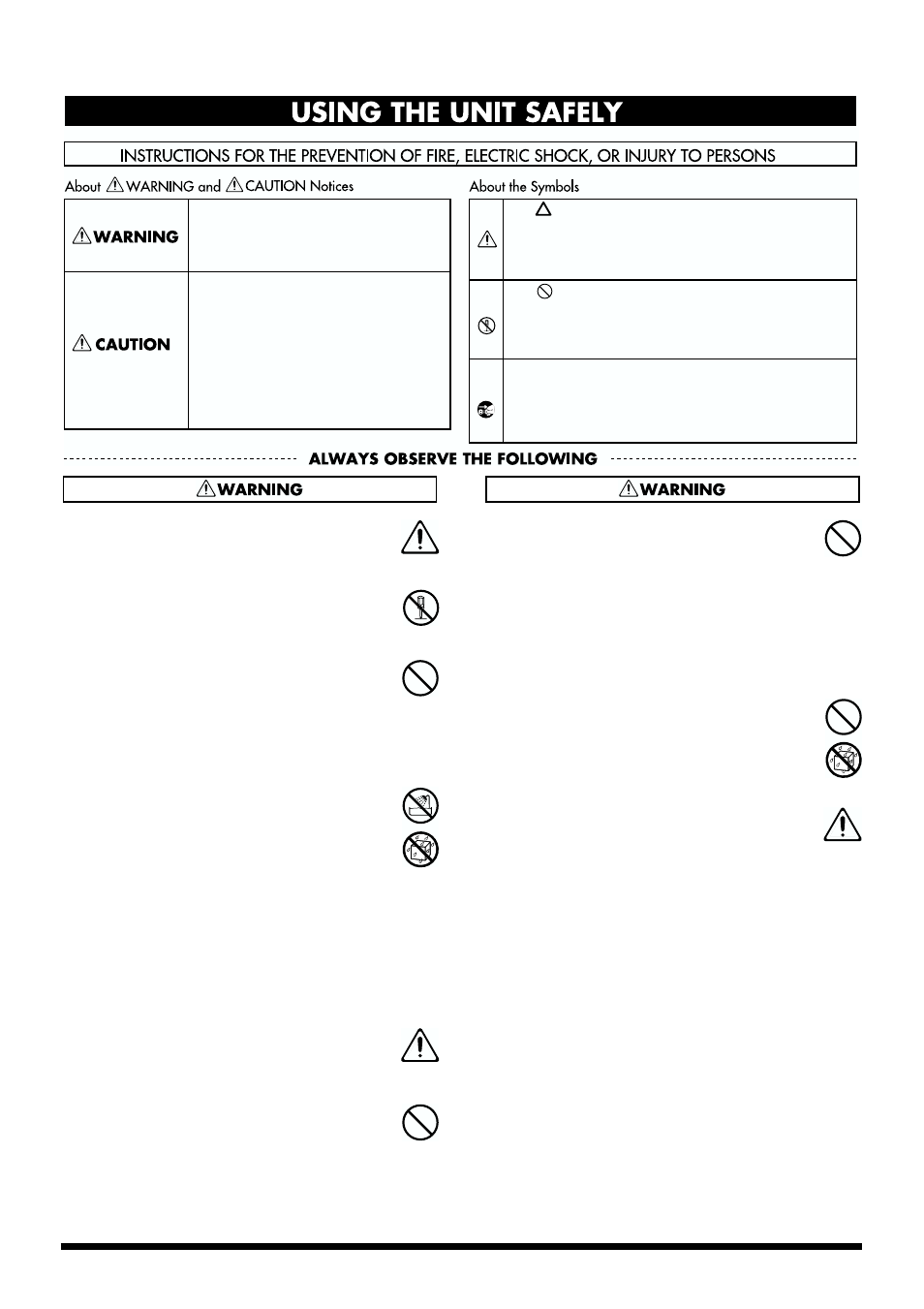 Using the unit safely | Roland KC-60 User Manual | Page 3 / 12