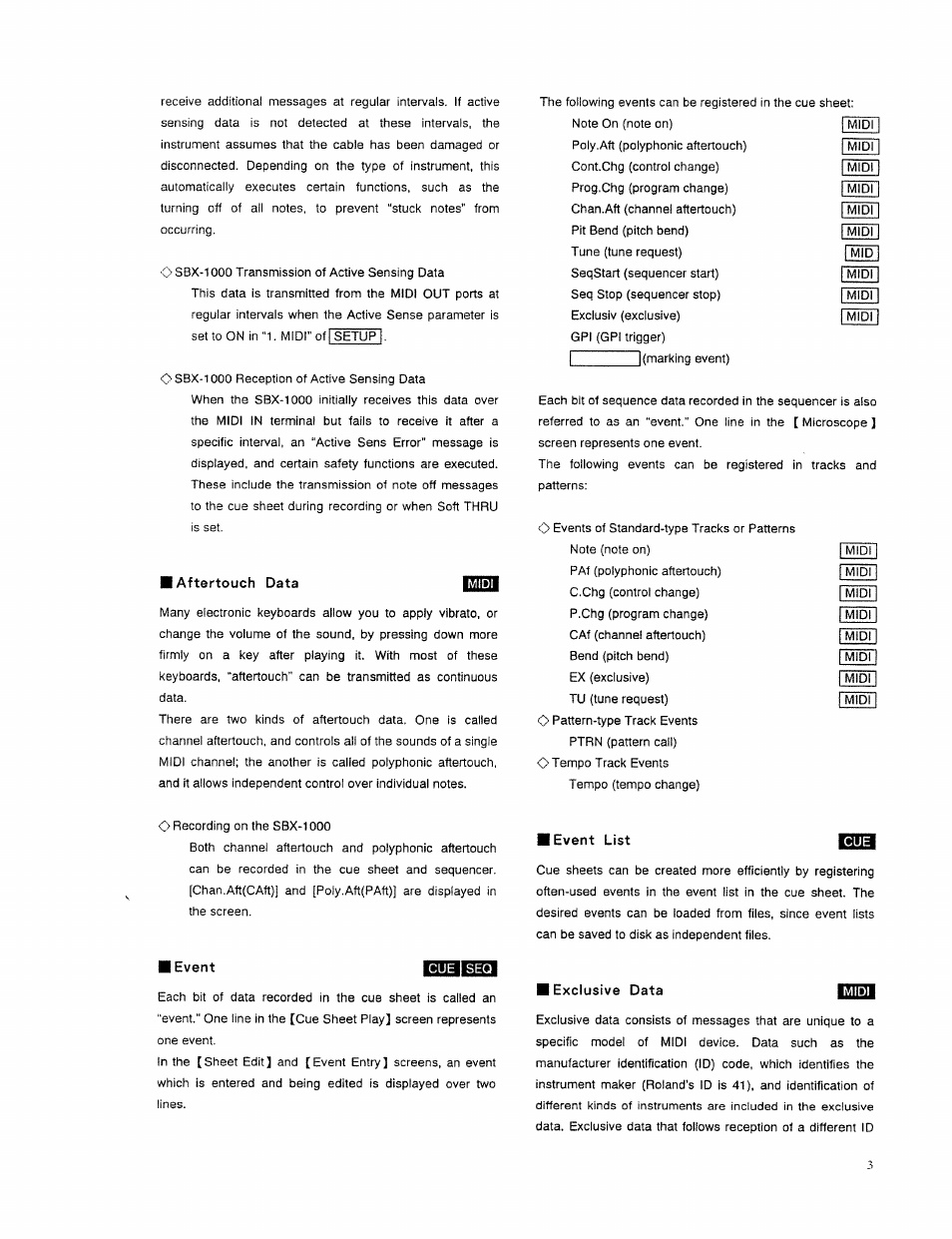 I aftertouch data, Event list ds, Essi | Roland SBX-1000 User Manual | Page 5 / 18