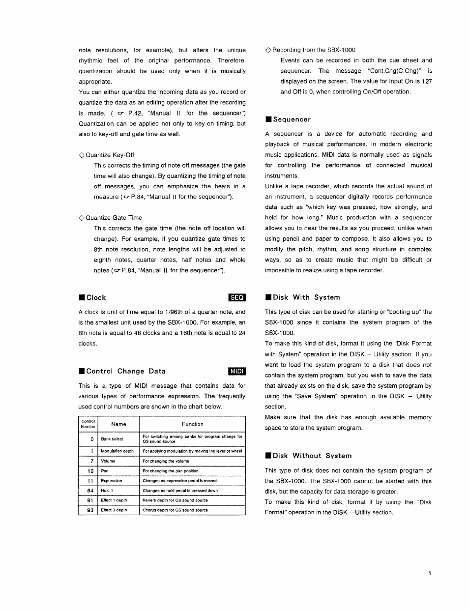 Sequencer, I clock, I control change data | Disk with system, Disk without system | Roland SBX-1000 User Manual | Page 7 / 18