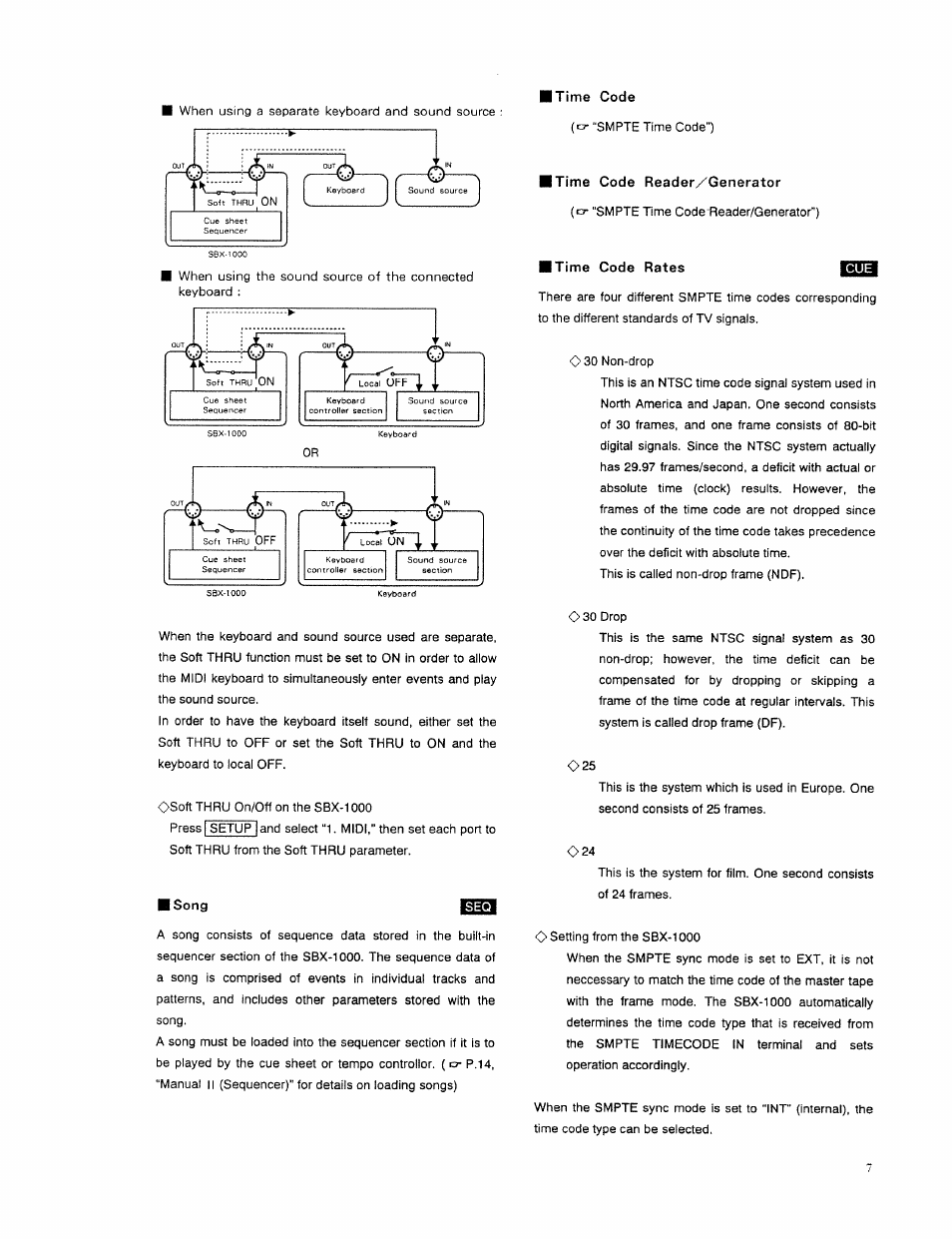 I song, Time code, Time code reader/generator | Time code rates | Roland SBX-1000 User Manual | Page 9 / 18