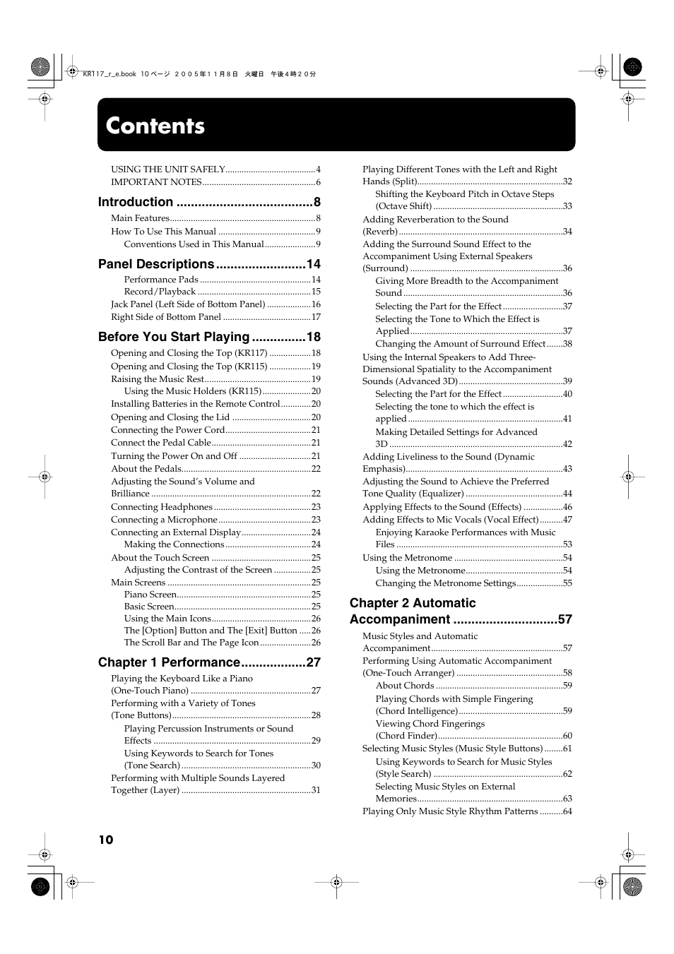 Roland KR117/115 User Manual | Page 10 / 228
