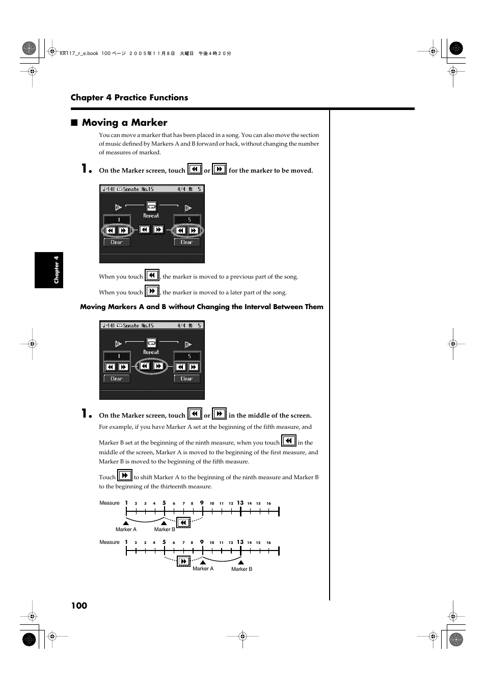 Moving a marker, 100 chapter 4 practice functions | Roland KR117/115 User Manual | Page 100 / 228