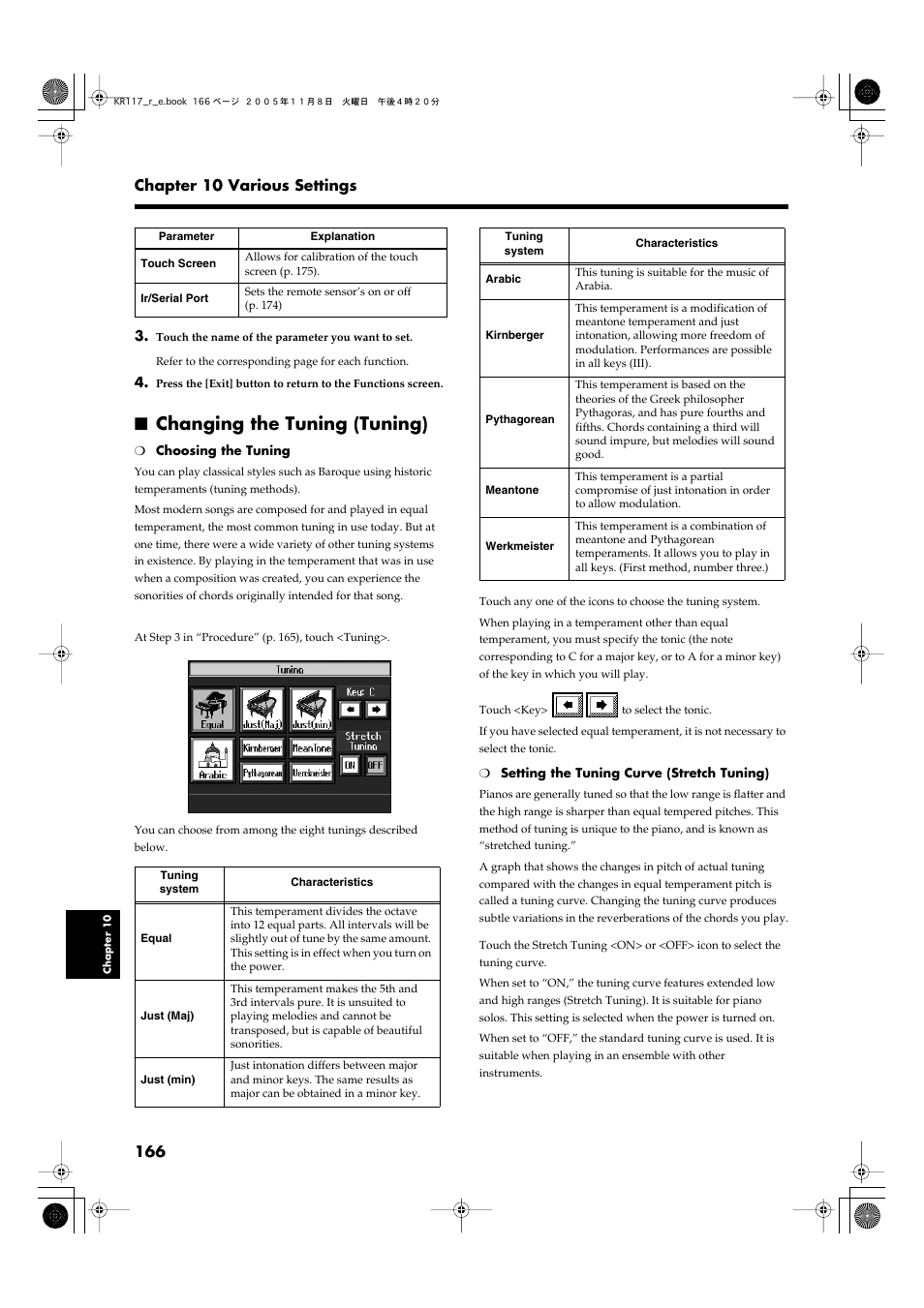Changing the tuning (tuning) | Roland KR117/115 User Manual | Page 166 / 228