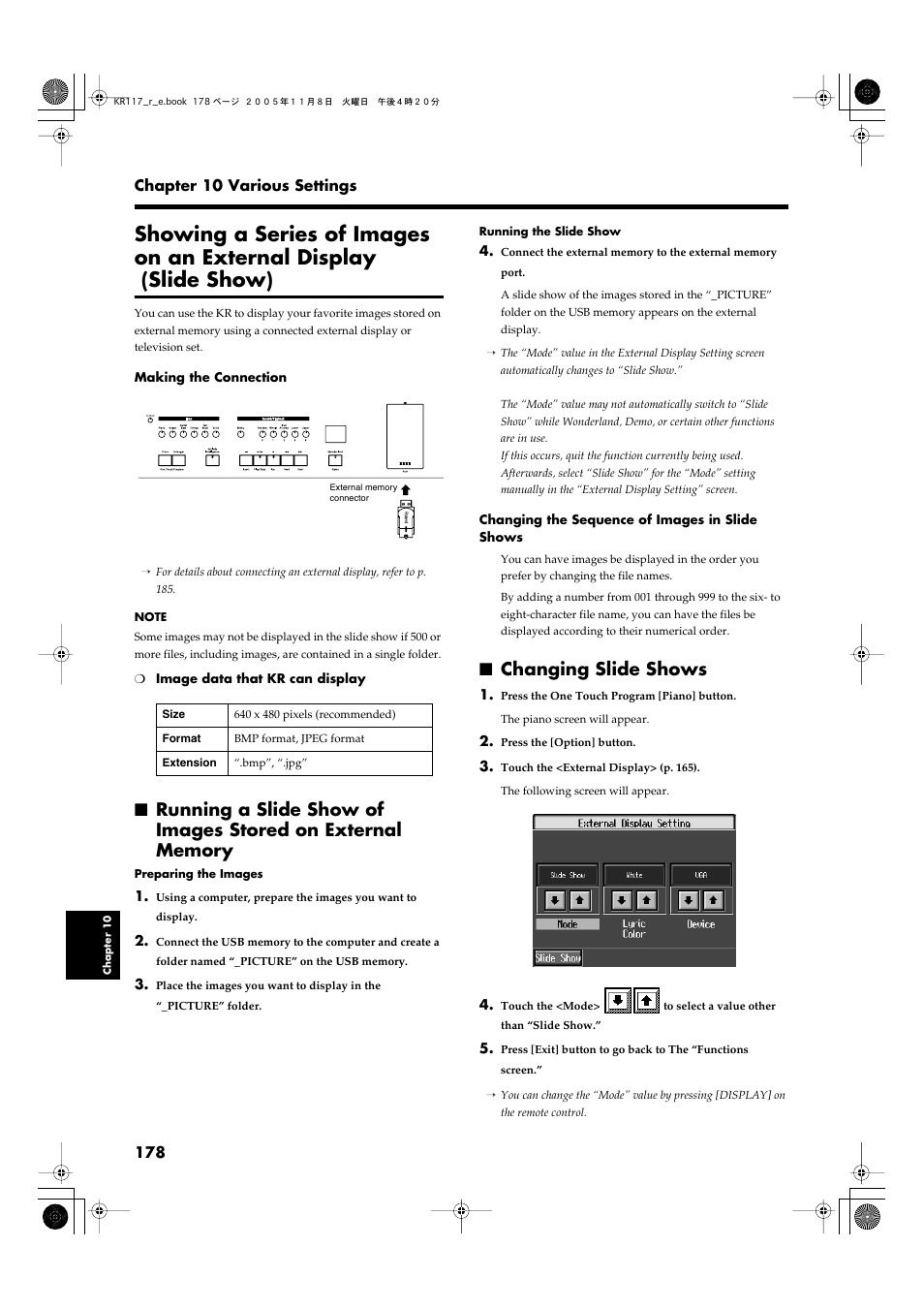 Changing slide shows | Roland KR117/115 User Manual | Page 178 / 228
