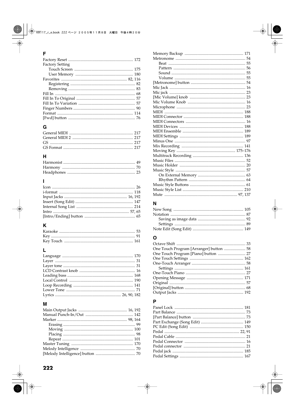 Roland KR117/115 User Manual | Page 222 / 228