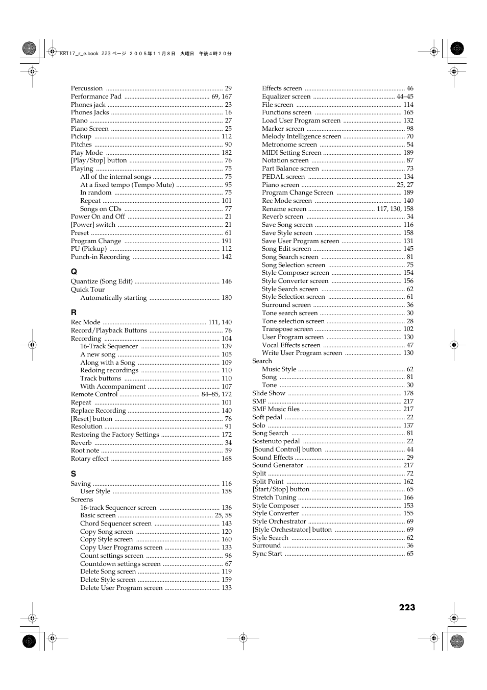 Roland KR117/115 User Manual | Page 223 / 228