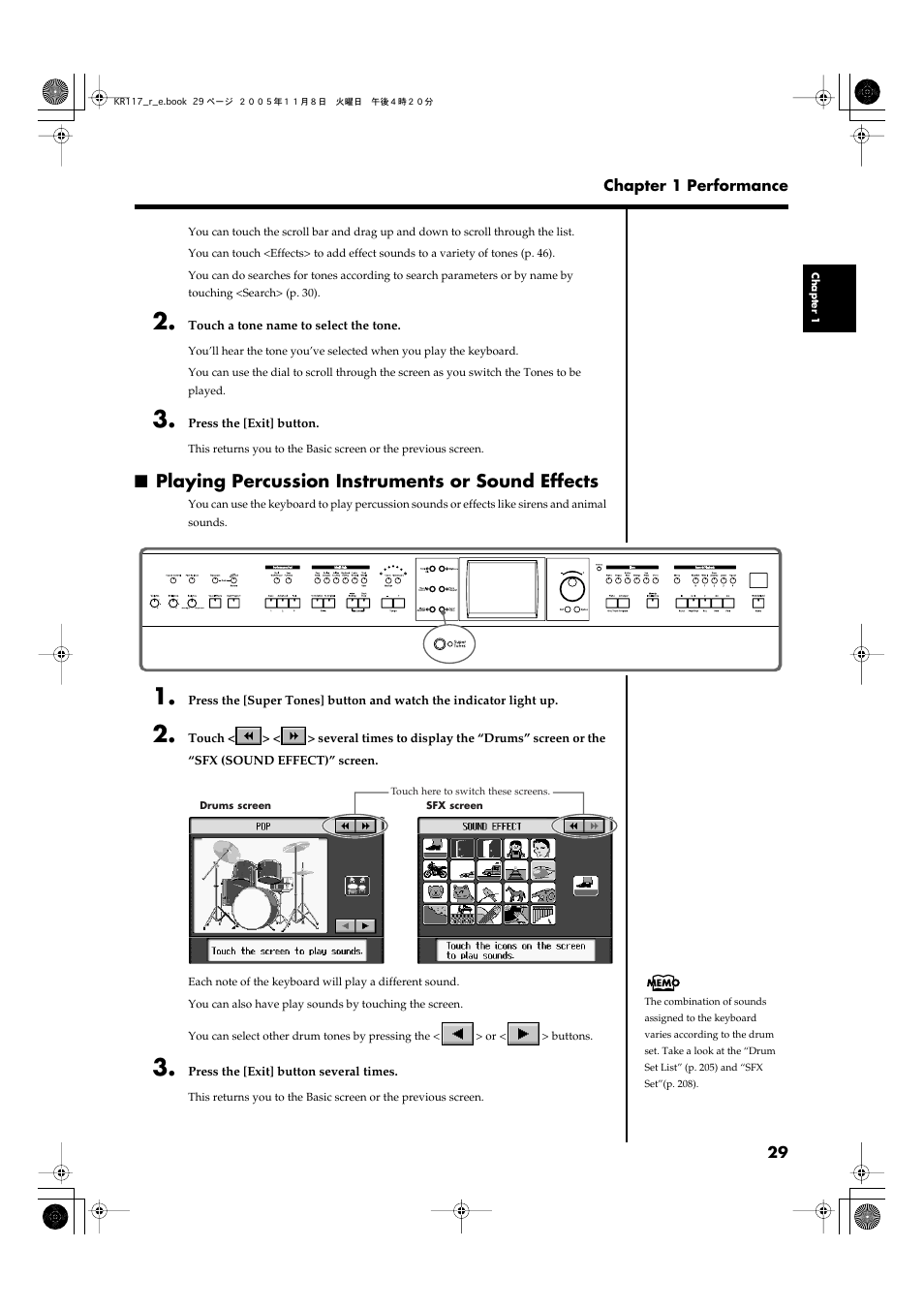 Playing percussion instruments or sound effects | Roland KR117/115 User Manual | Page 29 / 228