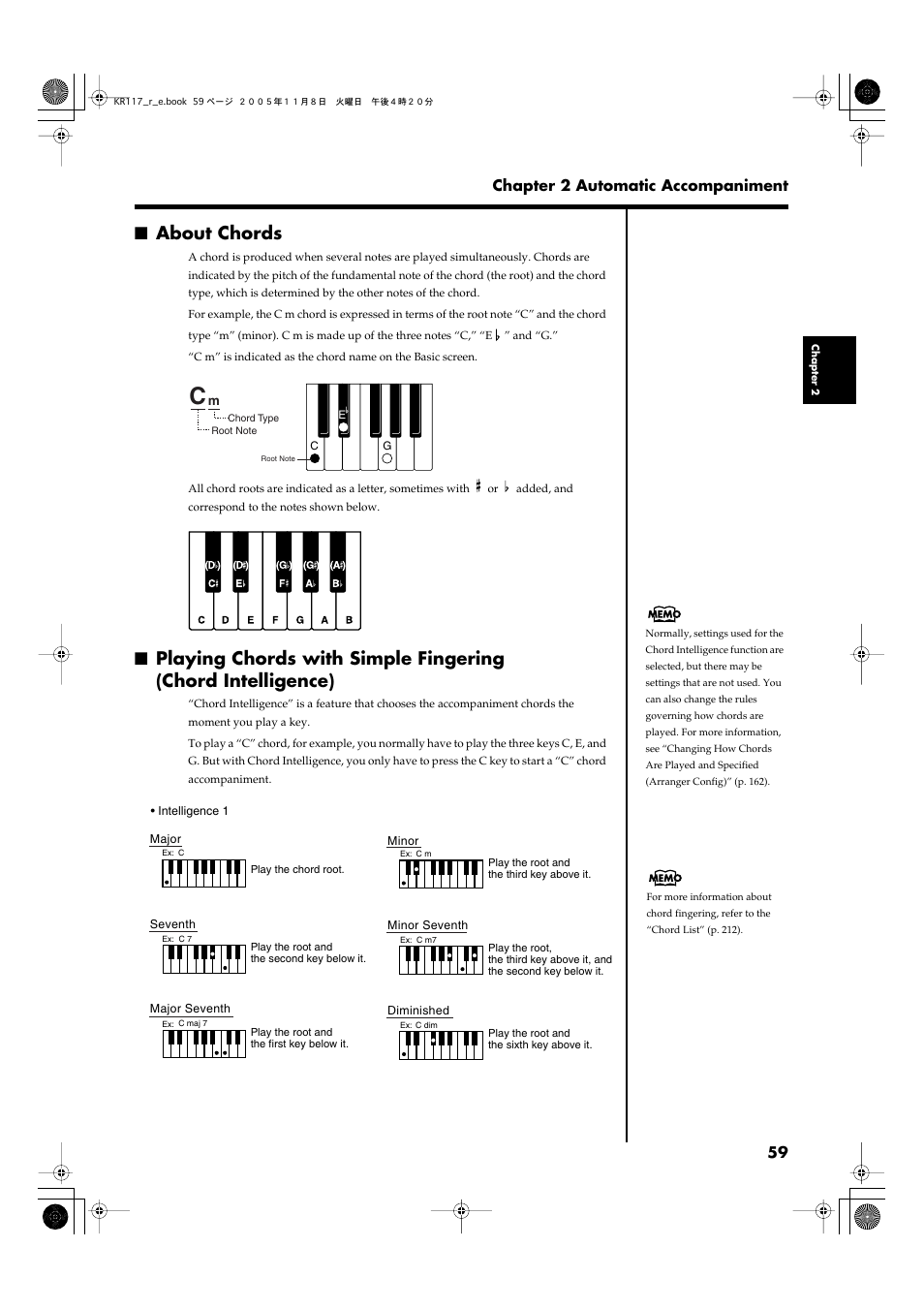 About chords, 59 chapter 2 automatic accompaniment | Roland KR117/115 User Manual | Page 59 / 228