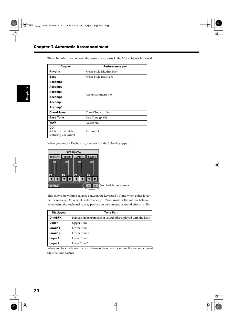 74 chapter 2 automatic accompaniment | Roland KR117/115 User Manual | Page 74 / 228
