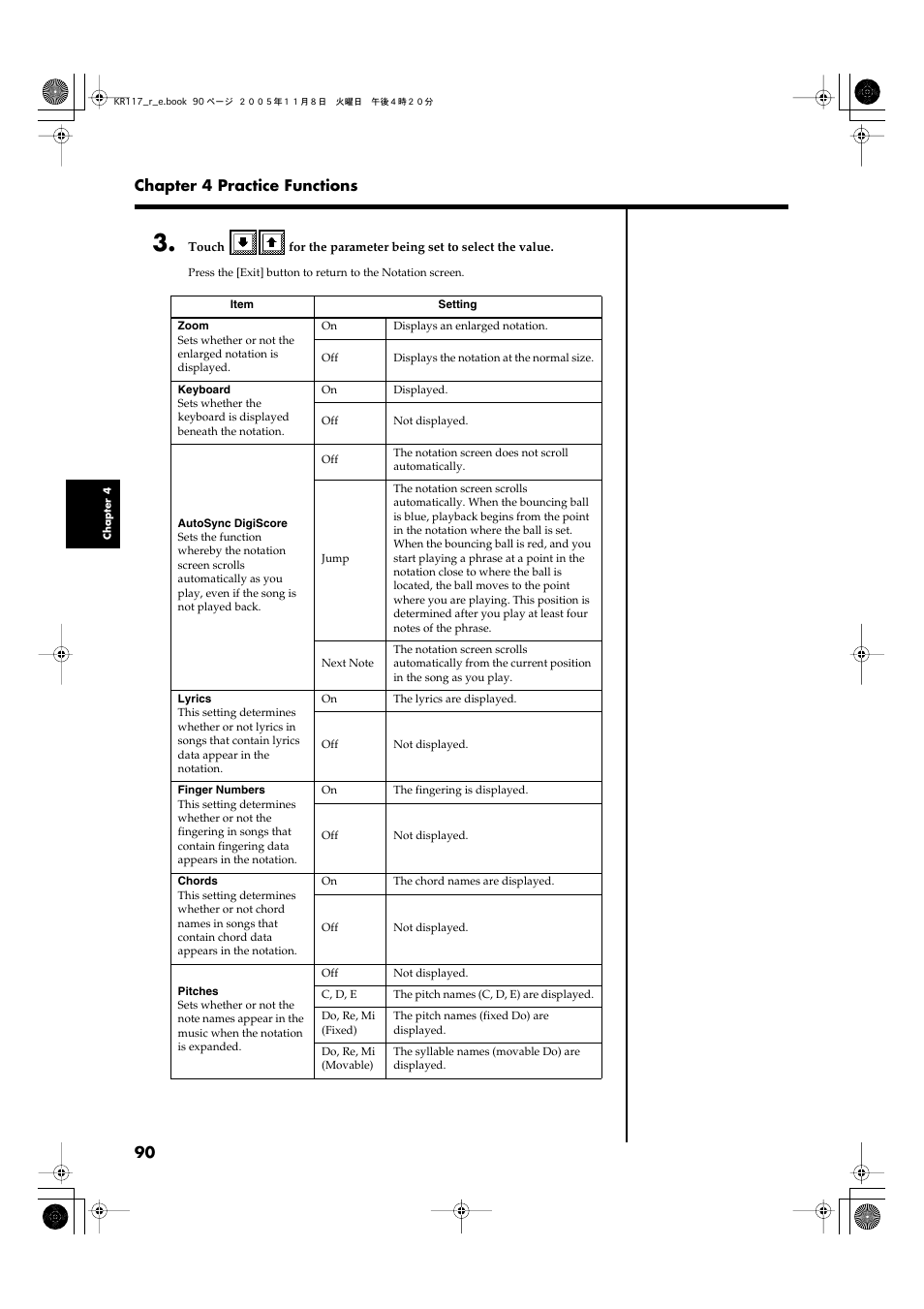 90 chapter 4 practice functions | Roland KR117/115 User Manual | Page 90 / 228
