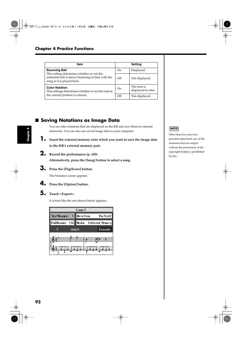Saving notations as image data | Roland KR117/115 User Manual | Page 92 / 228