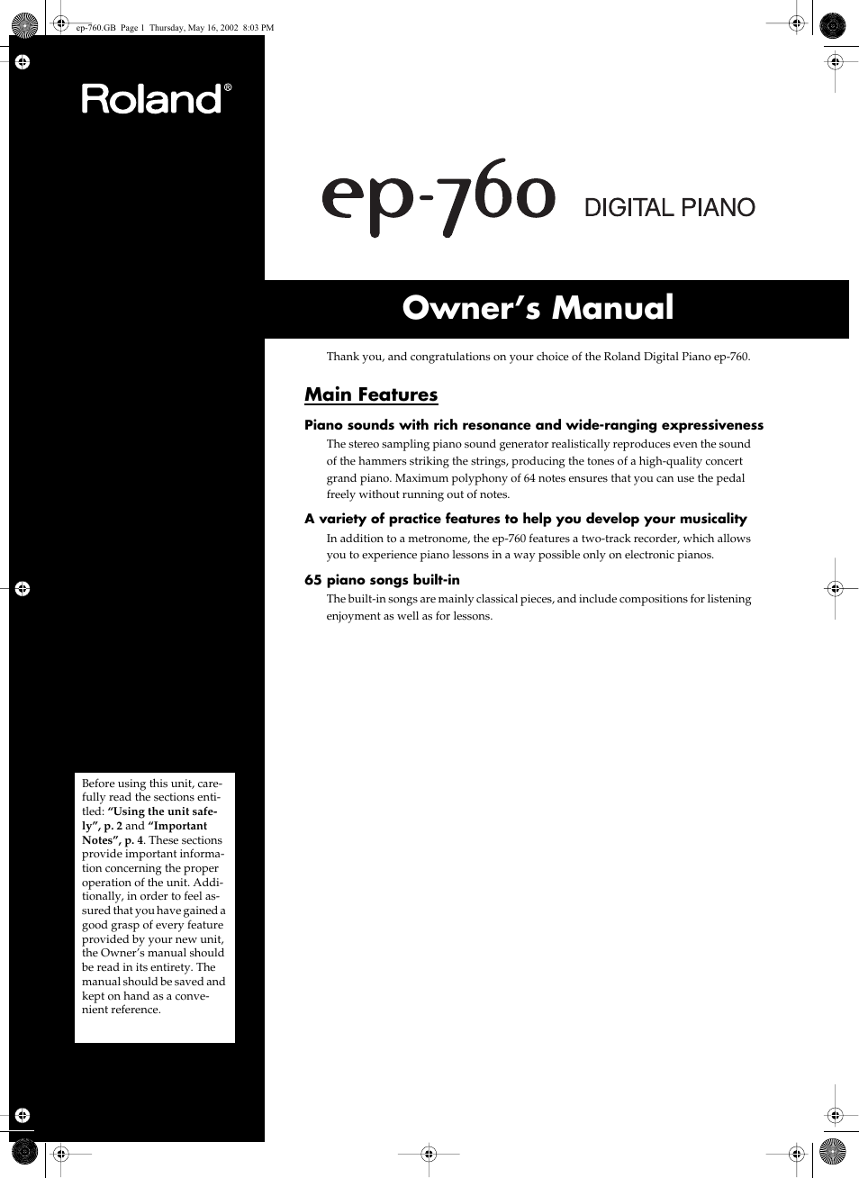 Roland EP-760 User Manual | 34 pages