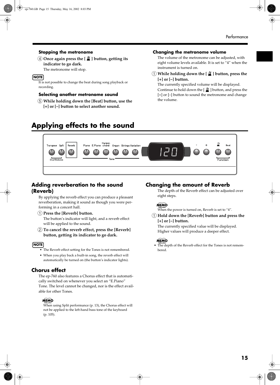 Applying effects to the sound | Roland EP-760 User Manual | Page 15 / 34