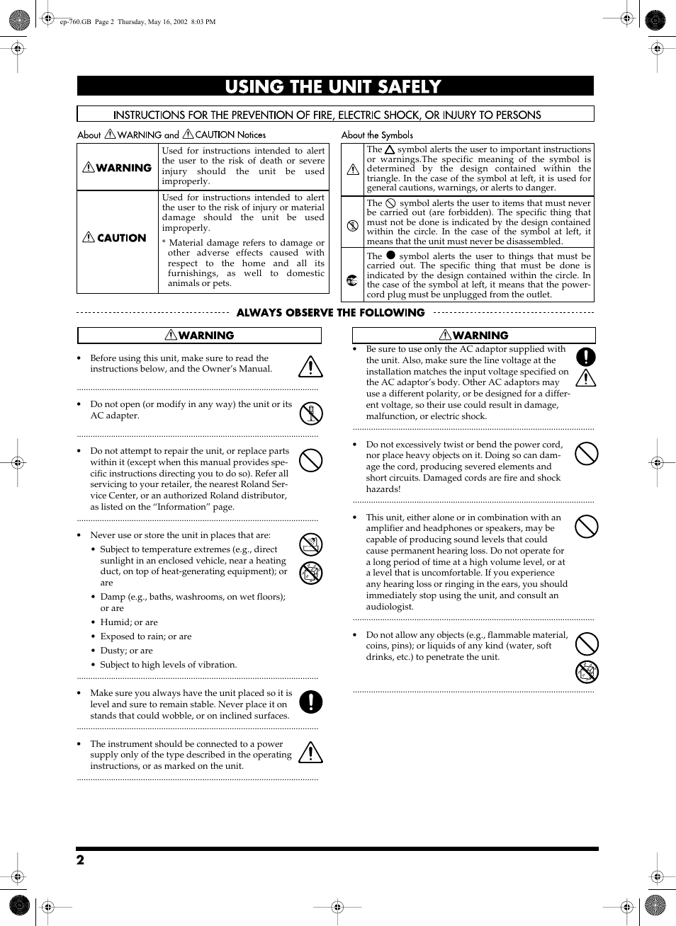 Roland EP-760 User Manual | Page 2 / 34