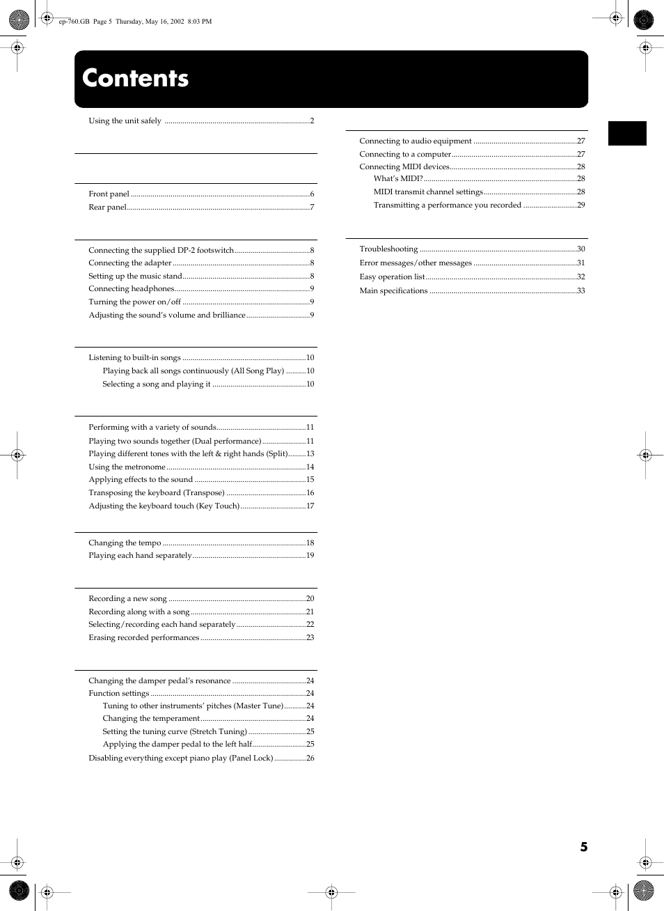 Roland EP-760 User Manual | Page 5 / 34