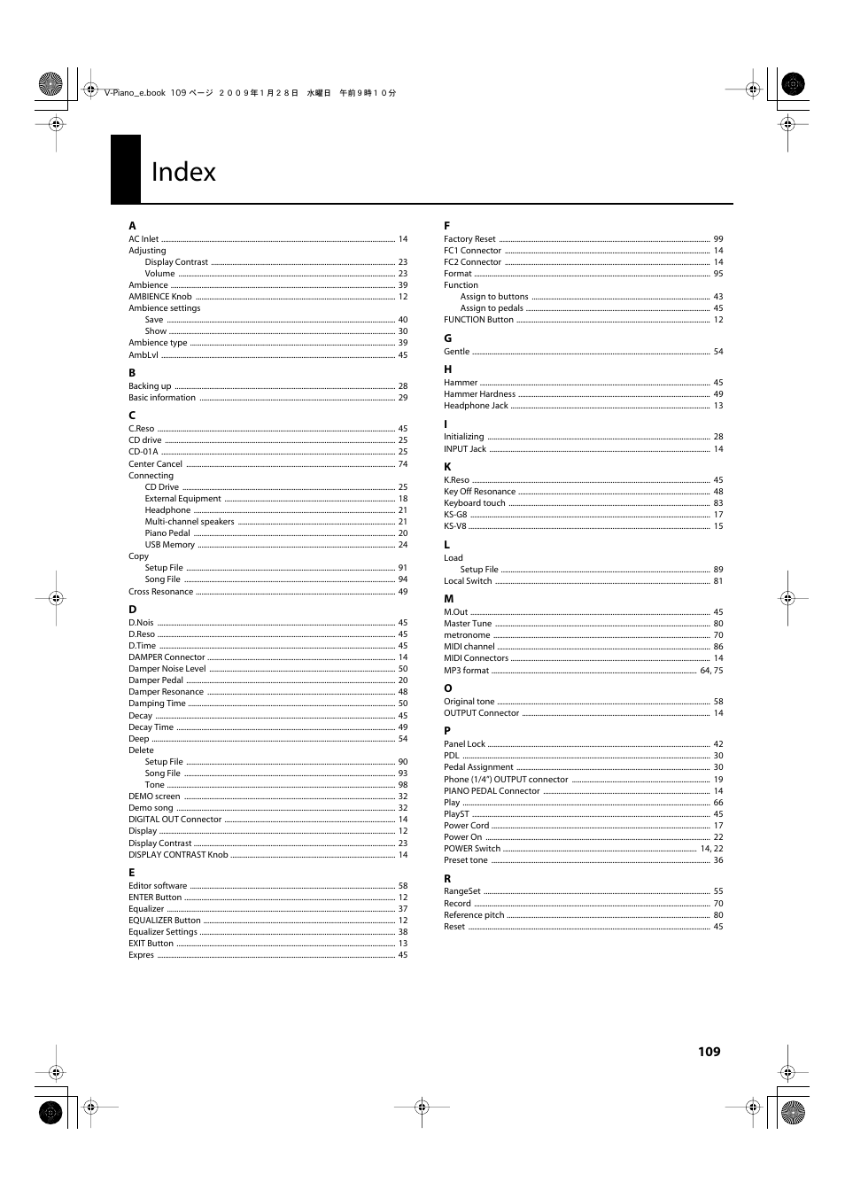 Index | Roland V-Piano User Manual | Page 109 / 116