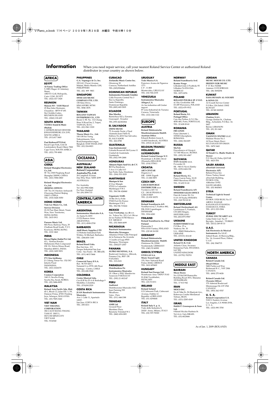Information | Roland V-Piano User Manual | Page 114 / 116