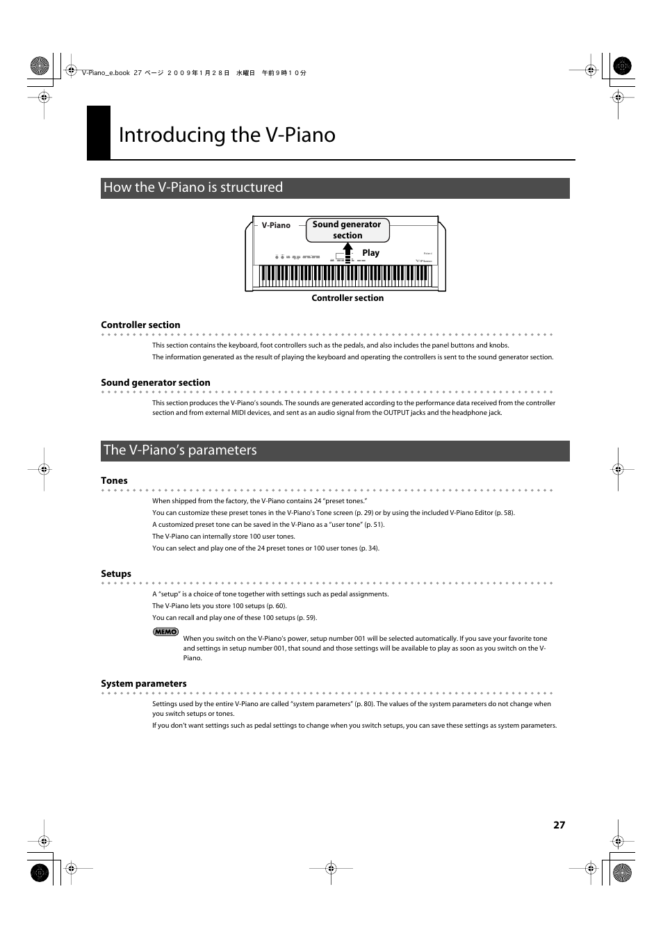 Introducing the v-piano, How the v-piano is structured, The v-piano’s parameters | Roland V-Piano User Manual | Page 27 / 116