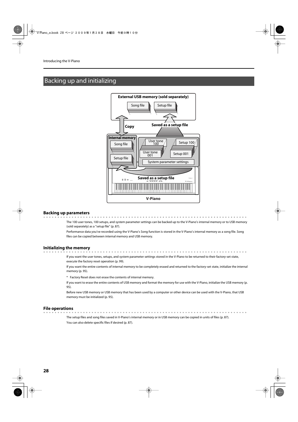 Backing up and initializing | Roland V-Piano User Manual | Page 28 / 116