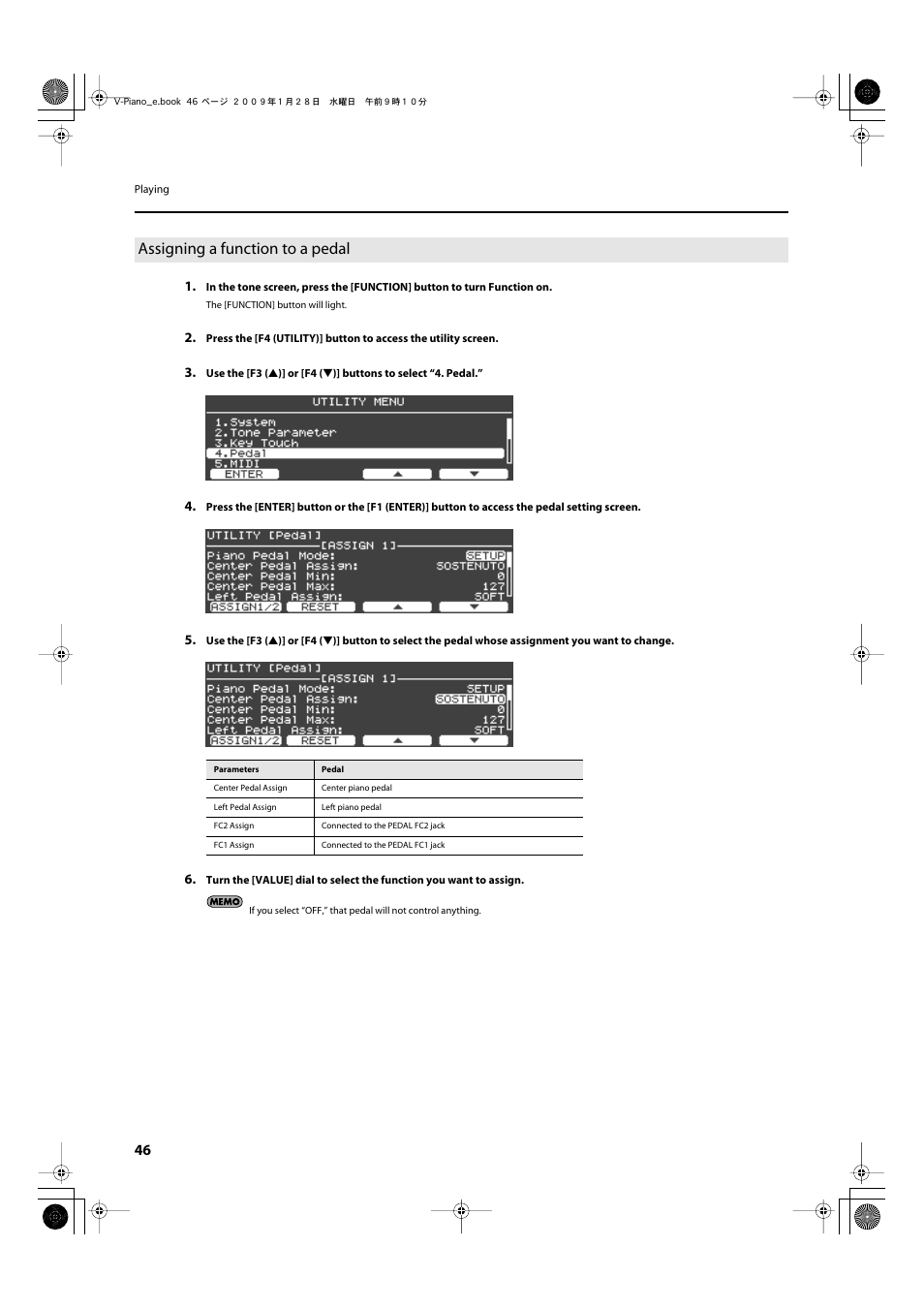 Assigning a function to a pedal, P. 46 | Roland V-Piano User Manual | Page 46 / 116