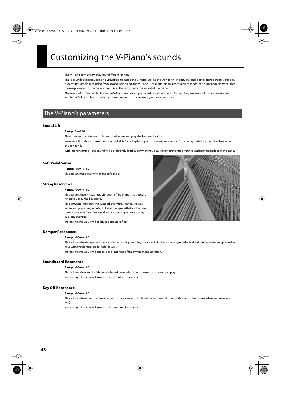 Customizing the v-piano’s sounds, The v-piano’s parameters | Roland V-Piano User Manual | Page 48 / 116