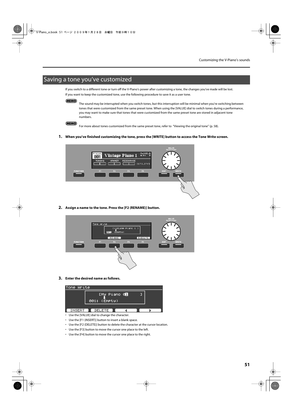Saving a tone you’ve customized | Roland V-Piano User Manual | Page 51 / 116
