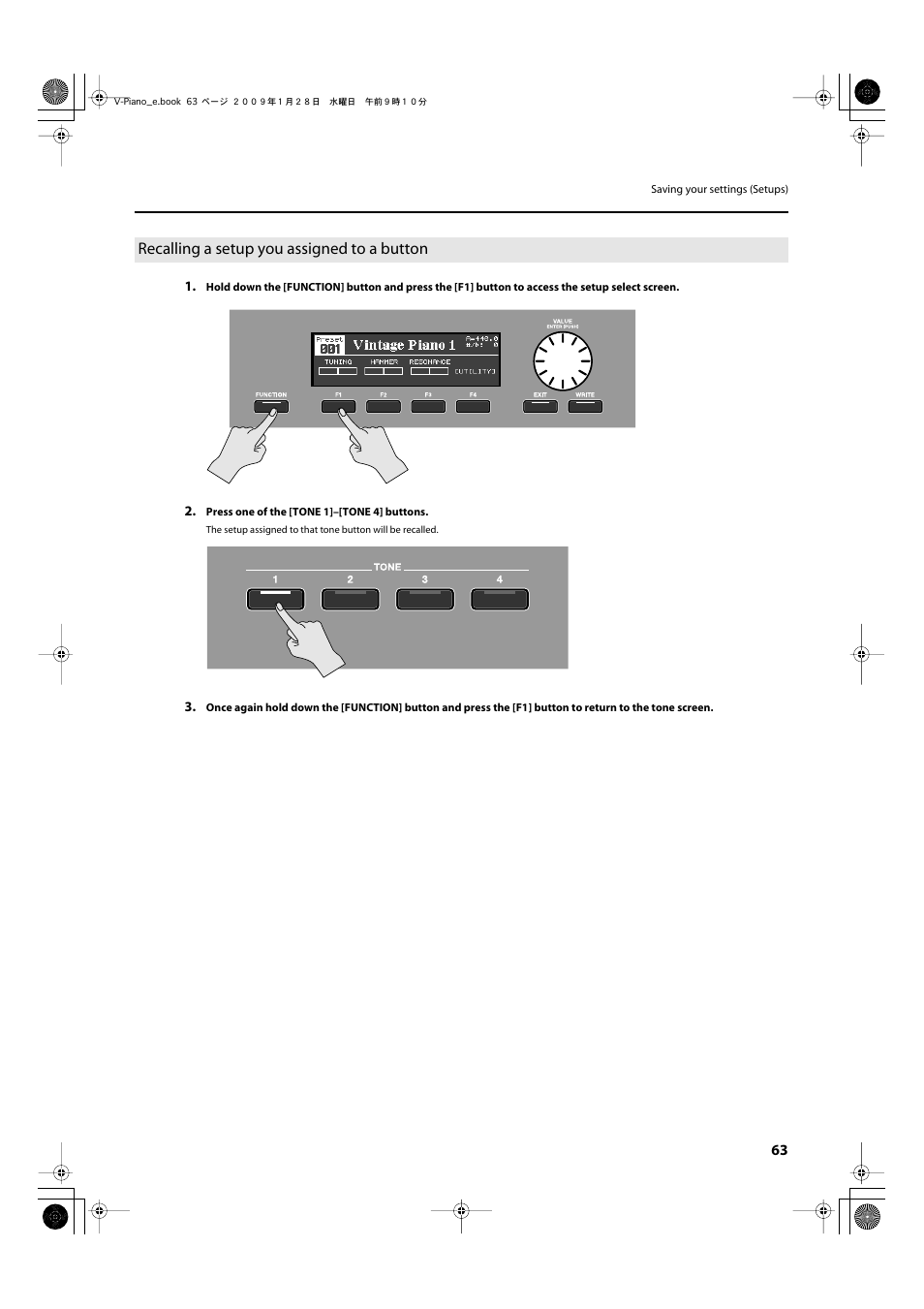 Recalling a setup you assigned to a button | Roland V-Piano User Manual | Page 63 / 116