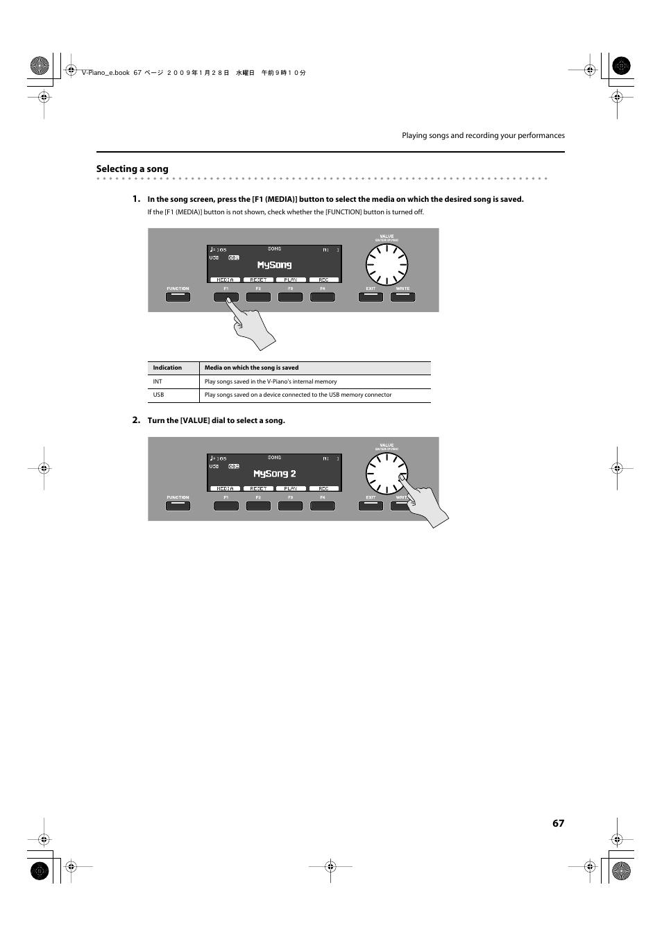 Selecting a song 1 | Roland V-Piano User Manual | Page 67 / 116