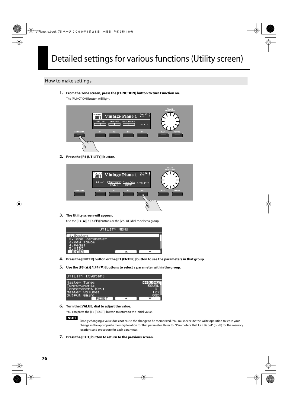 How to make settings | Roland V-Piano User Manual | Page 76 / 116