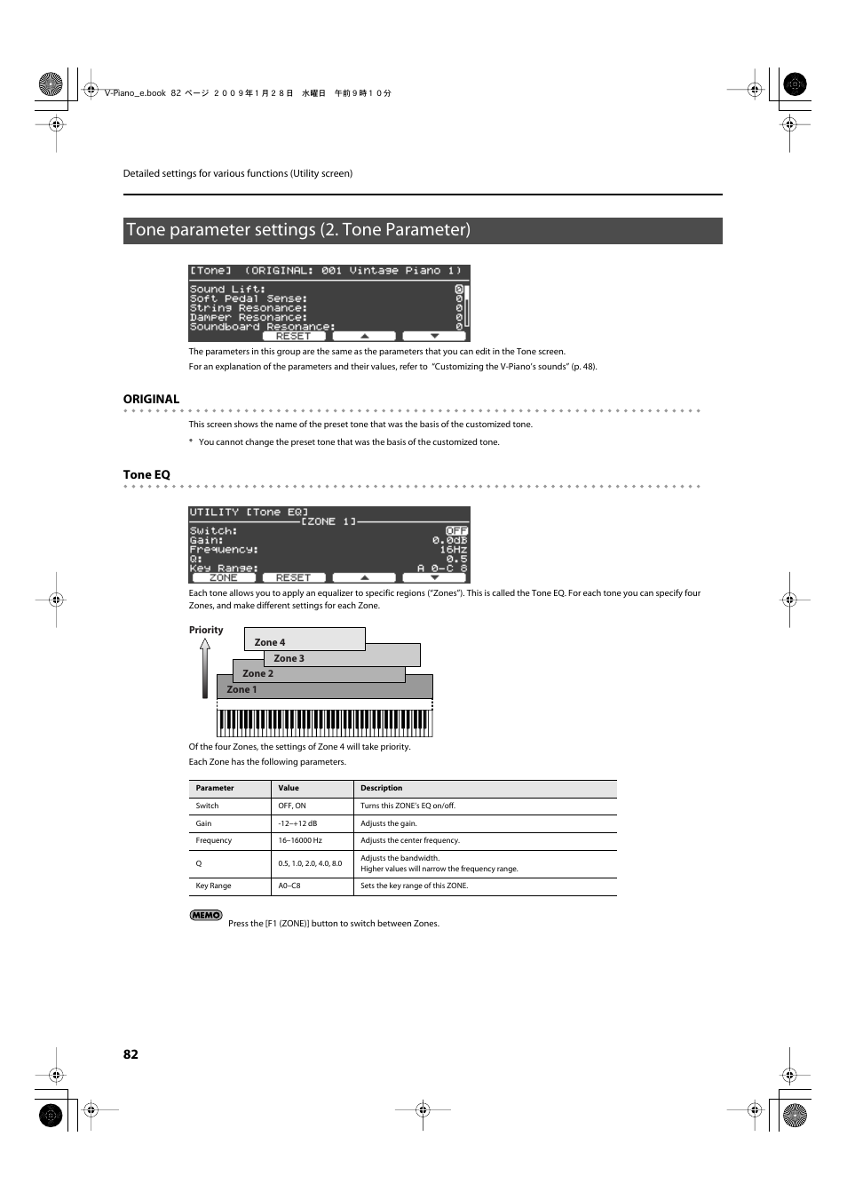 Tone parameter settings (2. tone parameter), P. 82, Original | Tone eq | Roland V-Piano User Manual | Page 82 / 116