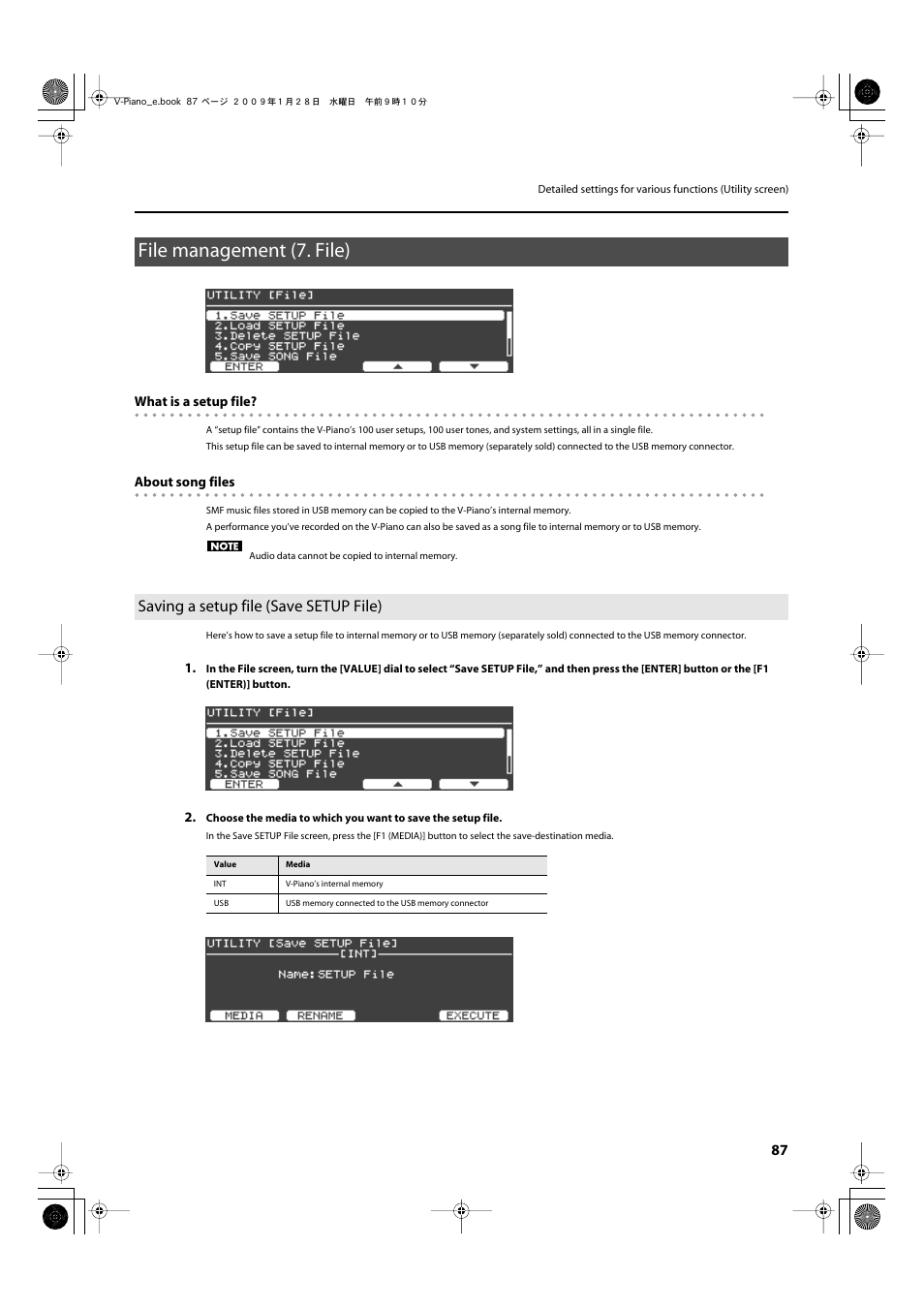 File management (7. file), Saving a setup file (save setup file), Sold separately) as a “setup file” (p. 87) | P. 87 | Roland V-Piano User Manual | Page 87 / 116