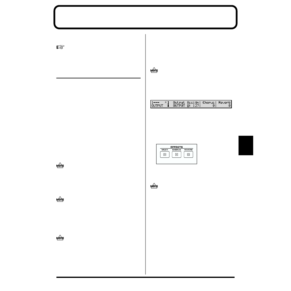 Chapter 7. adding effects, About the onboard effects, Effect types | Turning effects on/off, Effect types turning effects on/off, P. 105), Turn effects off (p. 105) | Roland XV-88 User Manual | Page 105 / 312
