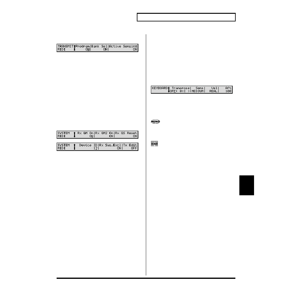 Keyboard and controllers settings (control) | Roland XV-88 User Manual | Page 171 / 312