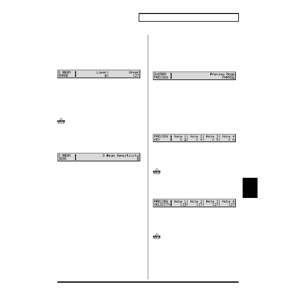 Phrase preview settings (preview), P. 177), Control) (p. 177) | Range) (p. 177), Beam sens) (p. 177) | Roland XV-88 User Manual | Page 177 / 312