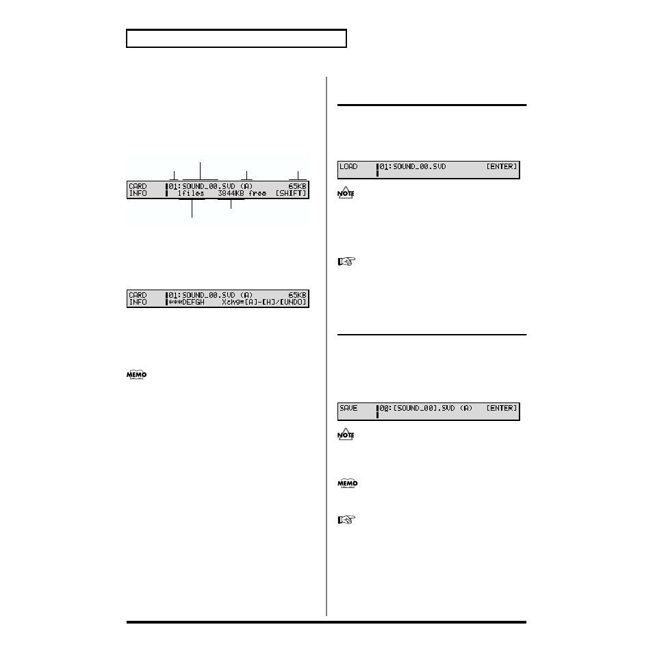 Checking the contents of a memory card (info), Saving data to memory card (save), Memory cards into the xv-88 (p. 190) | P. 190) | Roland XV-88 User Manual | Page 190 / 312