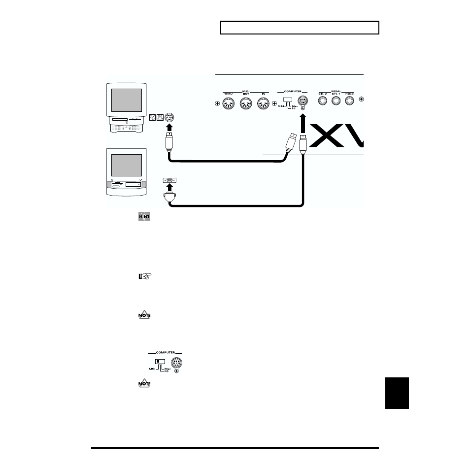 P. 209), Related information starting on (p. 209), Connecting with midi connectors | Roland XV-88 User Manual | Page 209 / 312