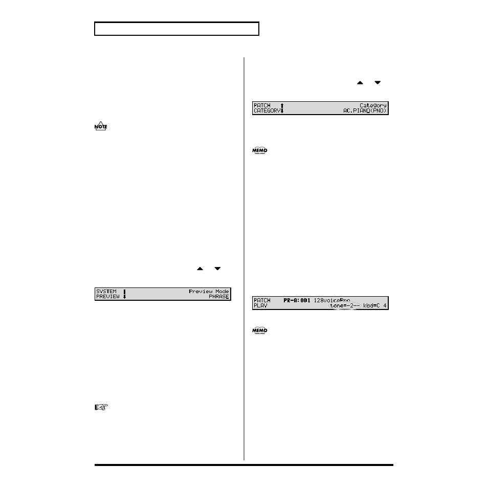 Using phrase preview to play patches, P. 32) | Roland XV-88 User Manual | Page 32 / 312