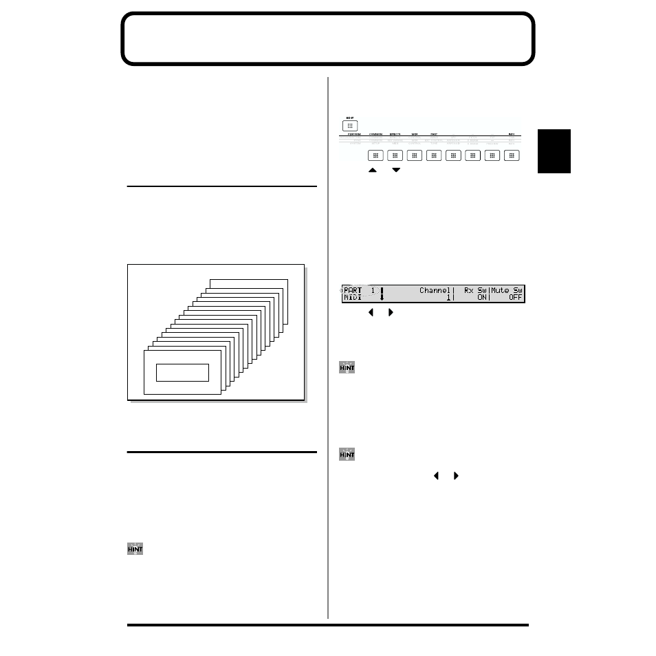 Chapter 3. creating performances, How a performance is organized, How to make the performance settings | P. 27, p. 49, p. 57, p. 67, p. 94) | Roland XV-88 User Manual | Page 49 / 312