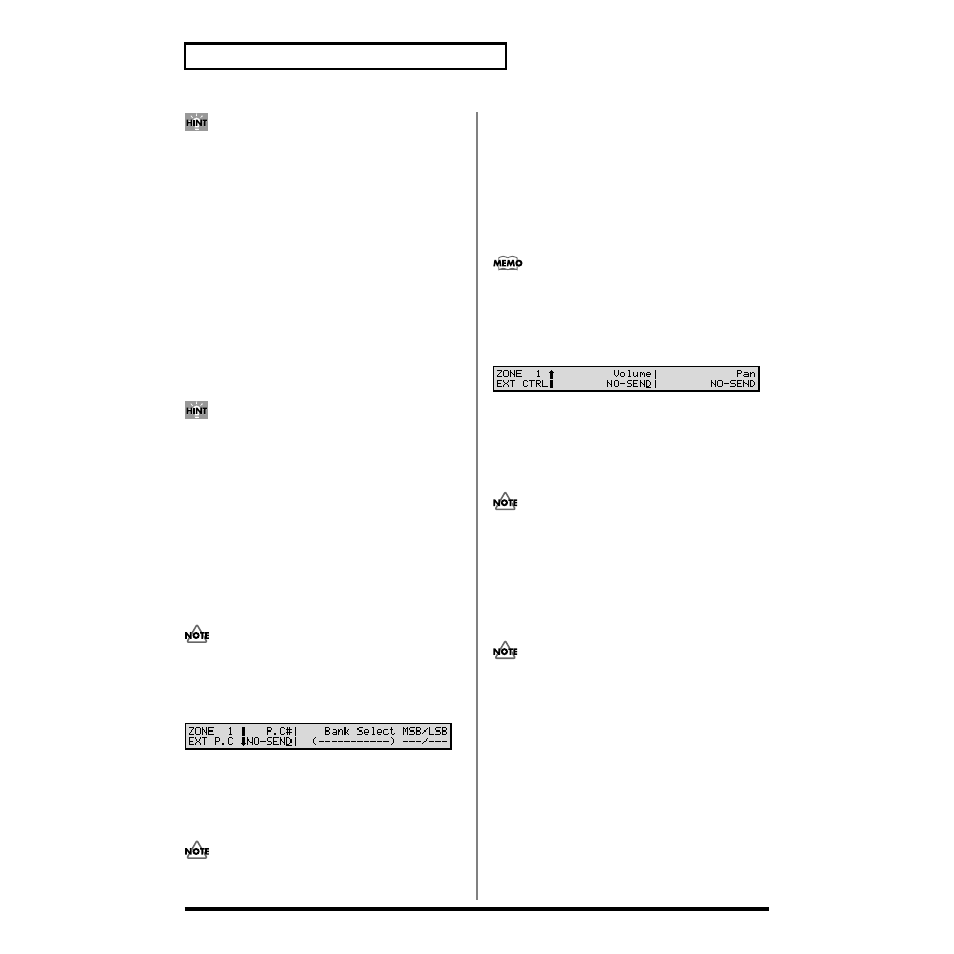 Controlling external sound module (ext control), Parameter (zone/midi/midi) (p. 60) | Roland XV-88 User Manual | Page 60 / 312