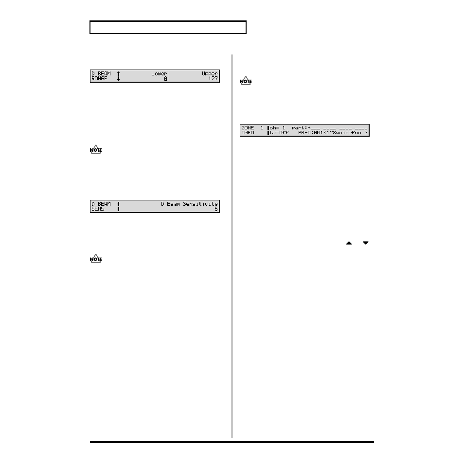 Confirming the settings for each zone (info), Range) (p. 64), Beam sens) (p. 64) | Roland XV-88 User Manual | Page 64 / 312