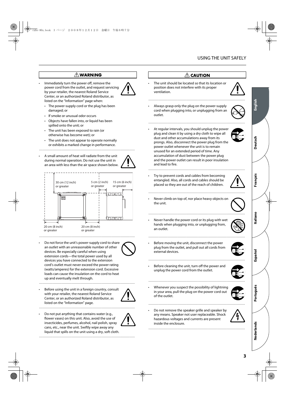 3using the unit safely | Roland CUBE-80X User Manual | Page 5 / 31