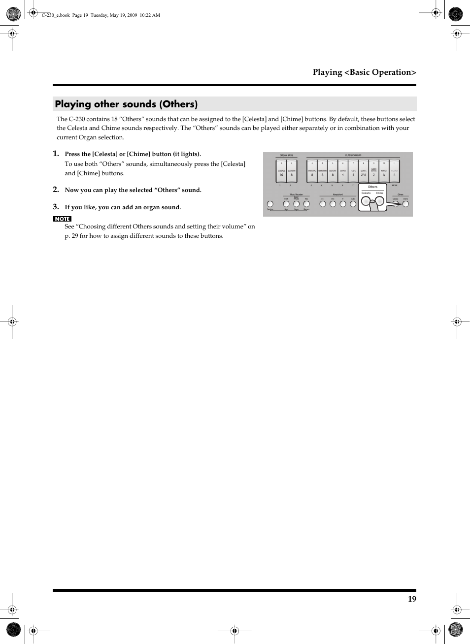 Playing other sounds (others), 19 playing <basic operation | Roland Classic Keyboard C-230 User Manual | Page 19 / 48