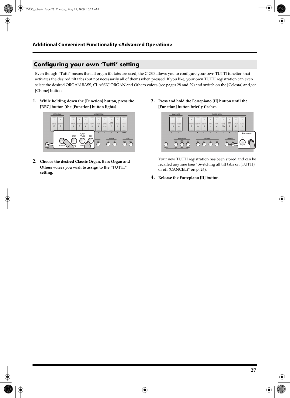 Configuring your own ‘tutti’ setting | Roland Classic Keyboard C-230 User Manual | Page 27 / 48