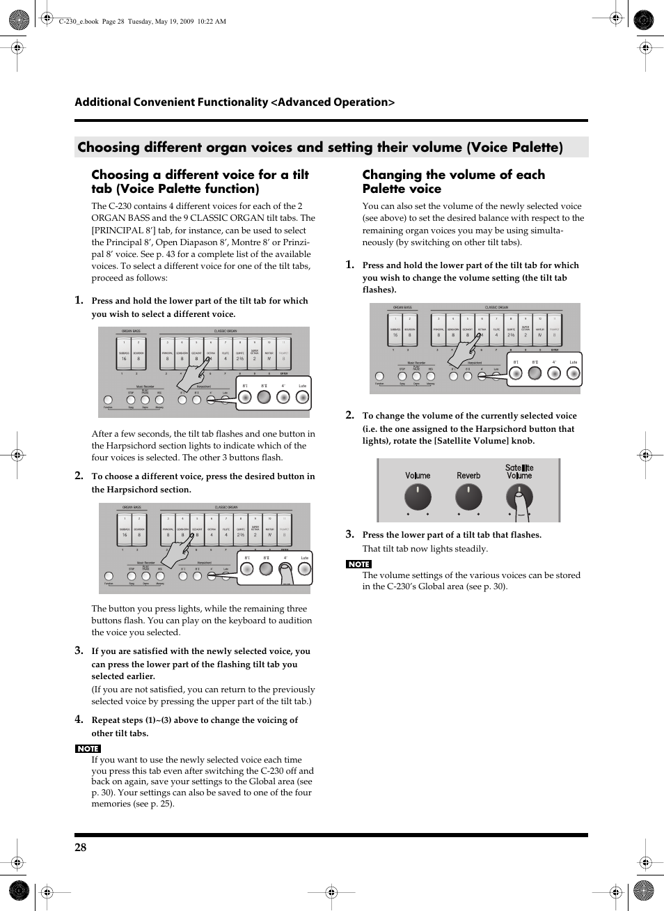 Changing the volume of each palette voice | Roland Classic Keyboard C-230 User Manual | Page 28 / 48