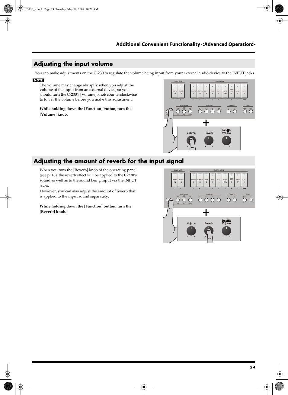 Adjusting the input volume | Roland Classic Keyboard C-230 User Manual | Page 39 / 48