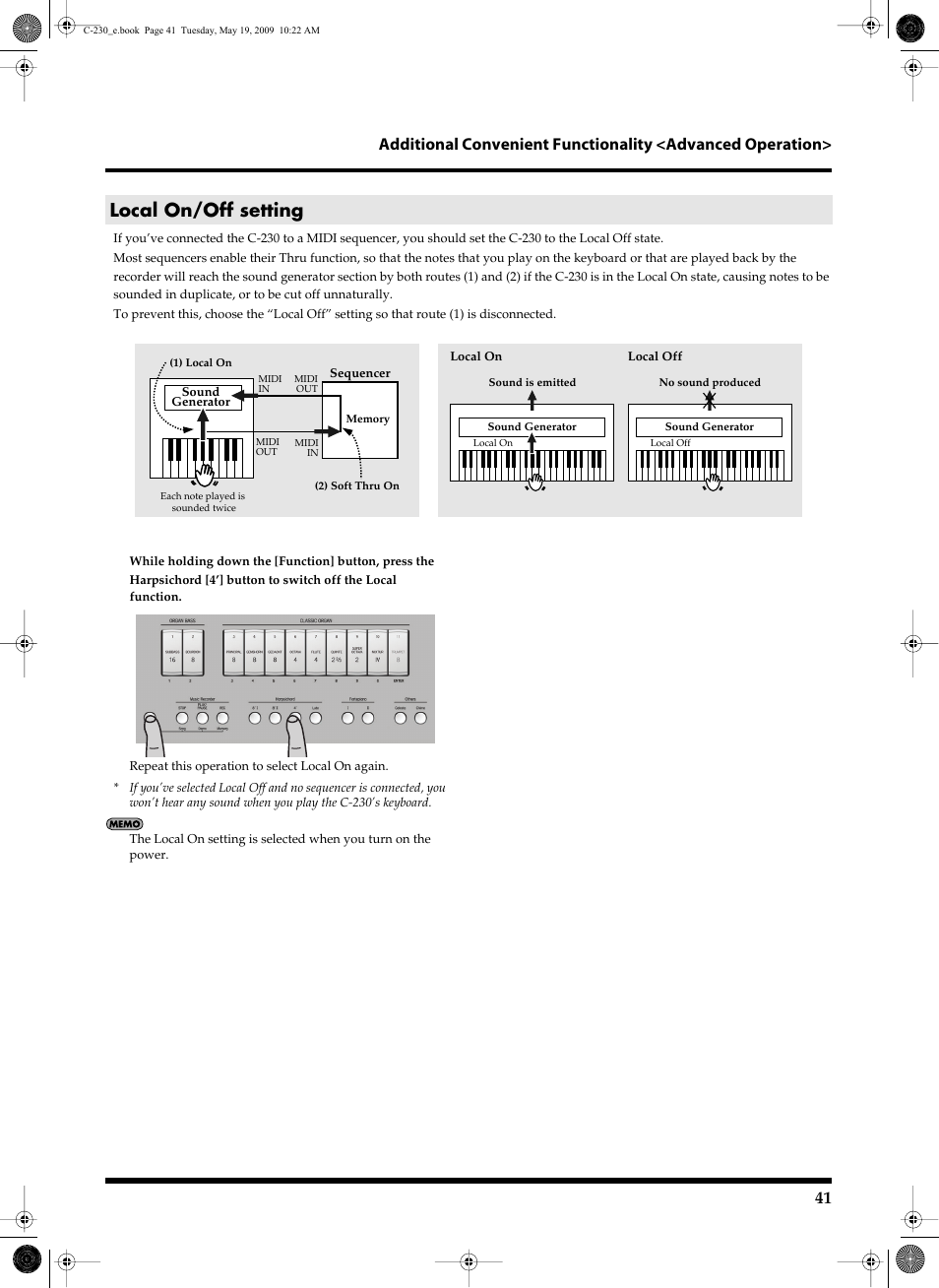 Local on/off setting | Roland Classic Keyboard C-230 User Manual | Page 41 / 48